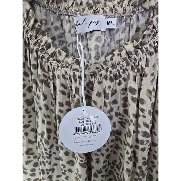 Petal + Pup Sleeveless Tiered Midi Tan Brown Leopard High Low Flowy Dress M/L - Picture 5 of 7